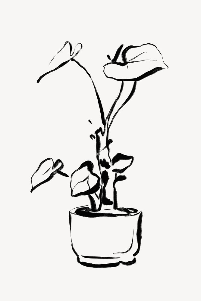 Houseplant collage element,  line art design  psd