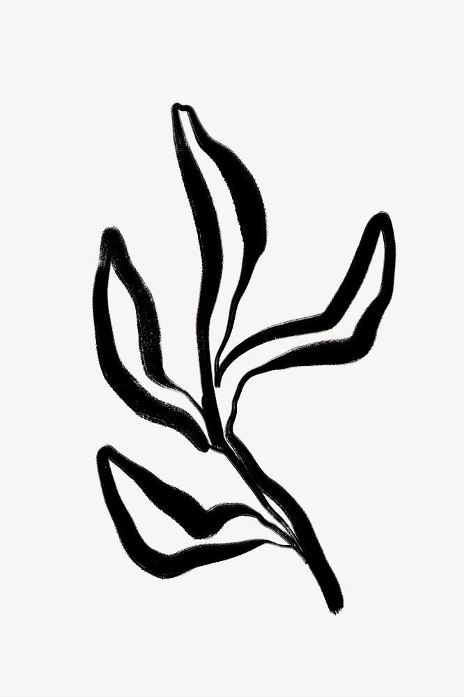 Black leaf collage element,  line art design  psd
