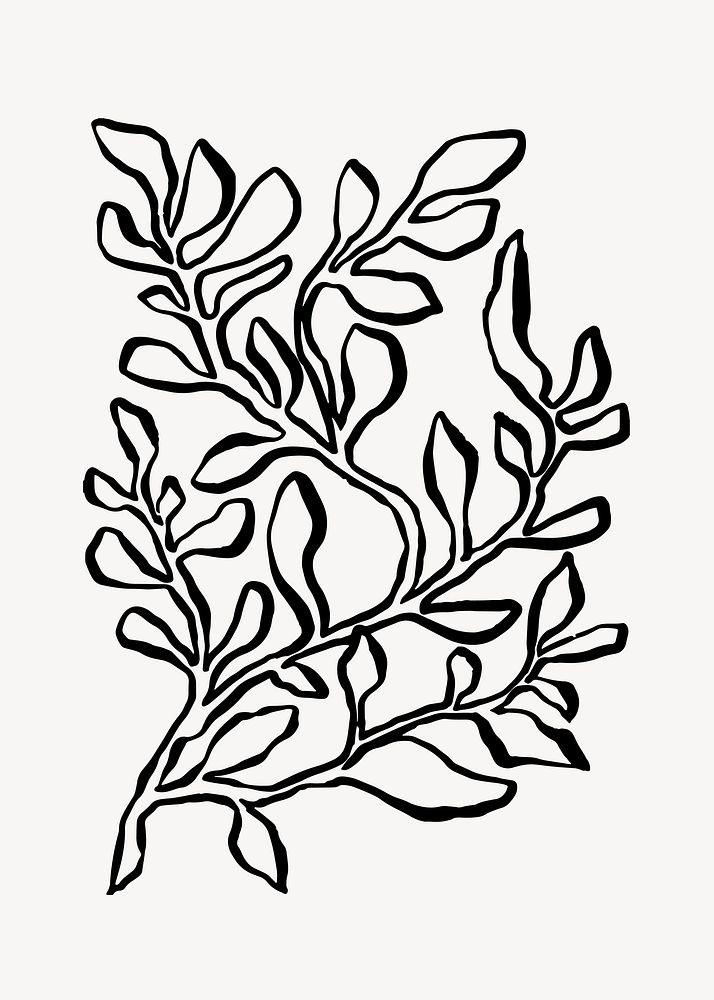 Botanical leaf collage element,  ink brush design  vector