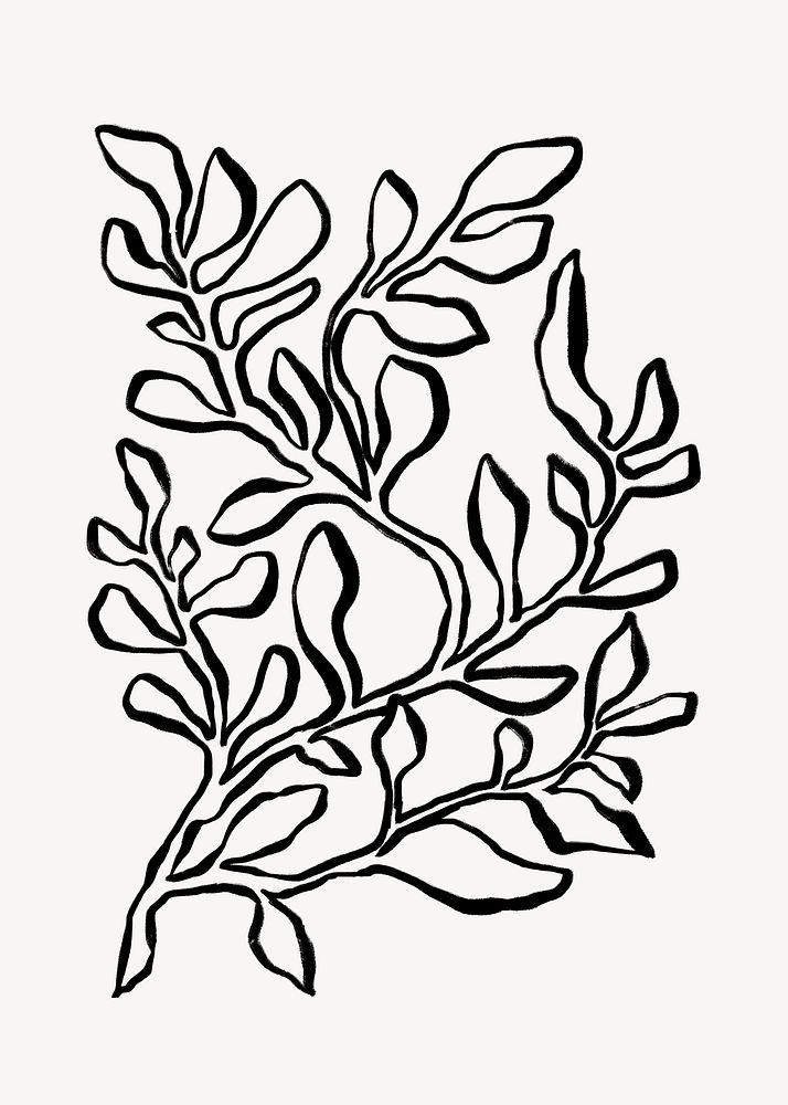 Botanical leaf collage element,  line art design  psd