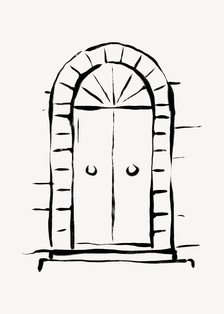 Arched door clipart, line art illustration psd