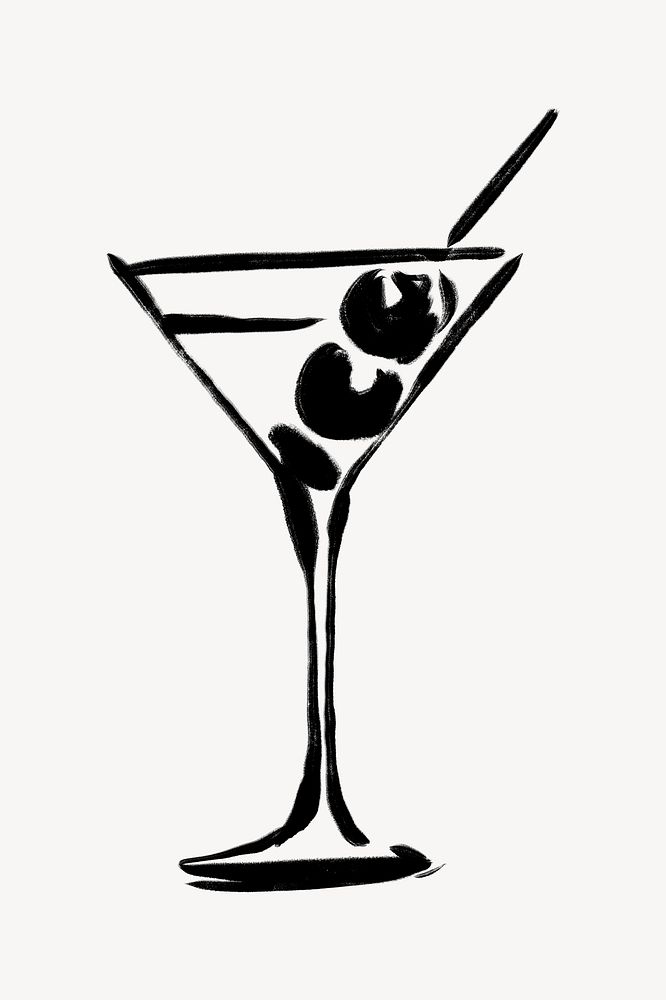 Martini cocktail ink brush, doodle illustration