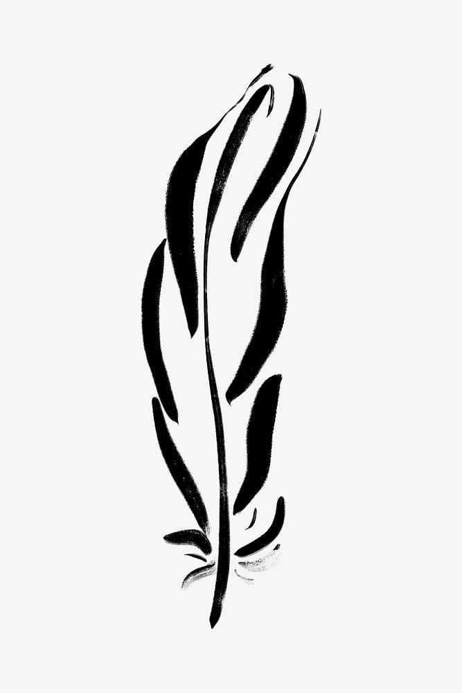Feather doodle clipart, line art illustration psd
