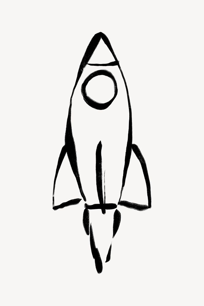 Rocket doodle clipart, drawing illustration, black and white design