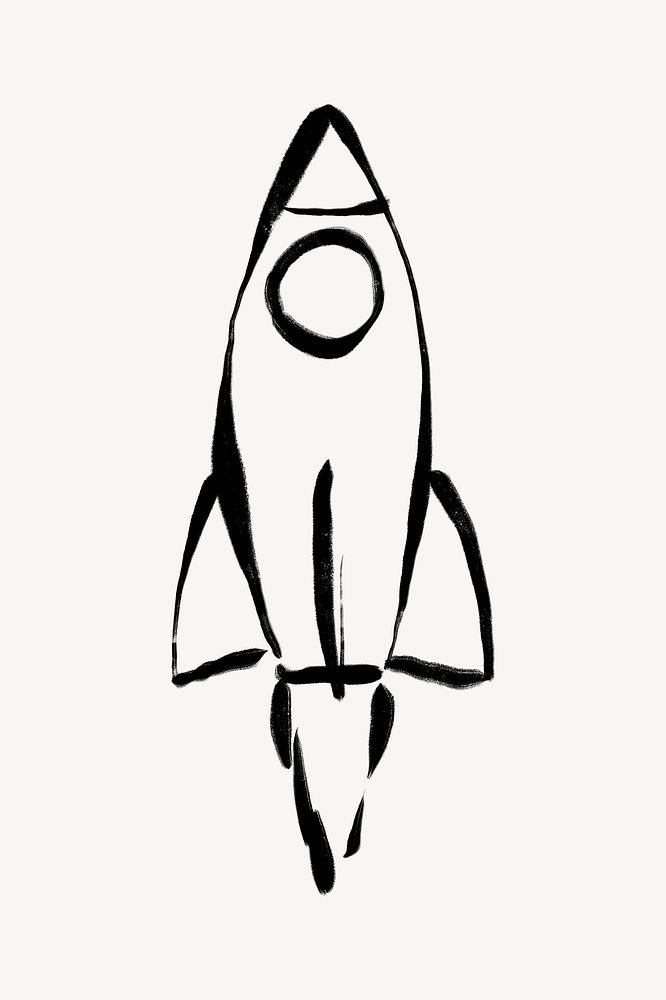Rocket doodle clipart, line art illustration psd