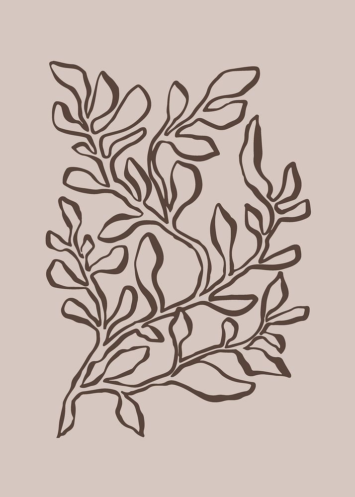 Aesthetic leaf collage element, line art  illustration vector