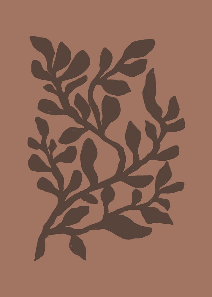 Aesthetic leaf doodle collage element, botanical illustration psd