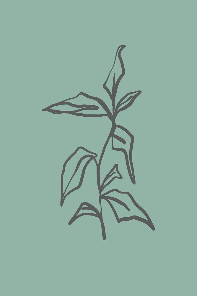 Leaf doodle collage element, botanical illustration psd