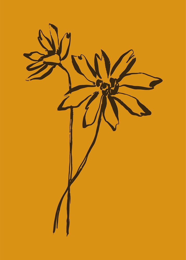 Flower collage element, line art aesthetic design   vector