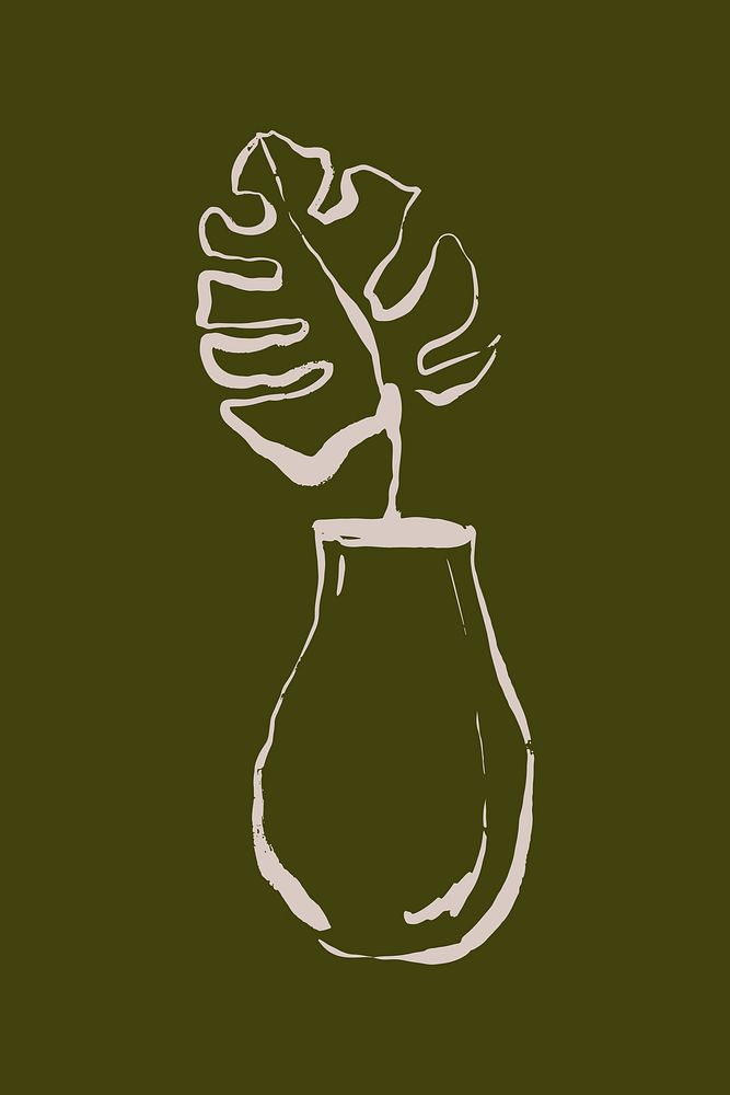 Monstera leaf doodle collage element, botanical illustration psd