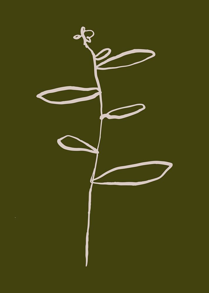Abstract leaf doodle collage element, botanical illustration psd
