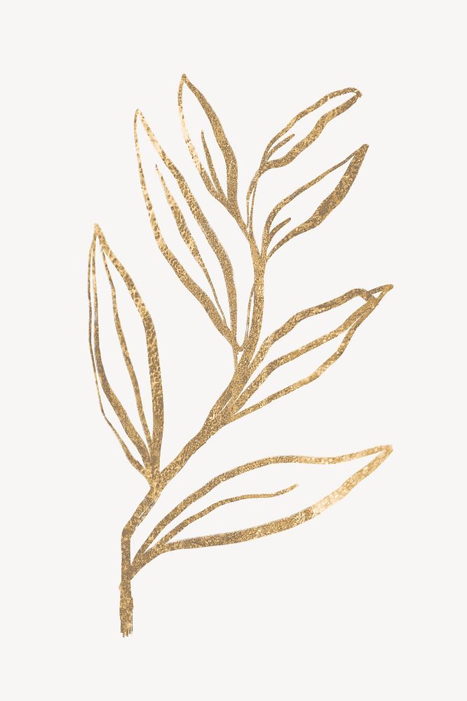 Gold leaf collage element, aesthetic botanical psd