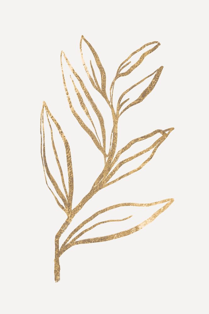 Gold leaf collage element, aesthetic botanical vector