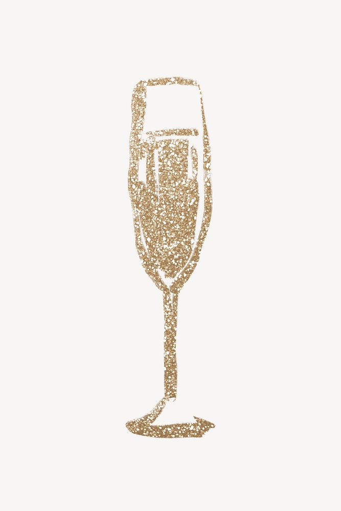 Gold glitter champagne  collage element, beverage illustration psd
