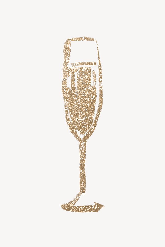 Gold glitter champagne  collage element, beverage illustration vector