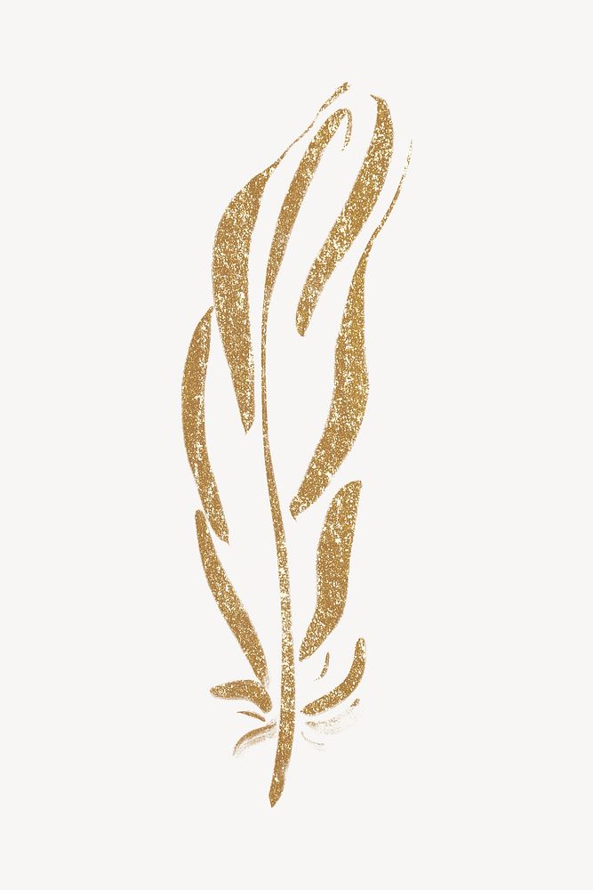 Golden feather clipart, line art illustration psd