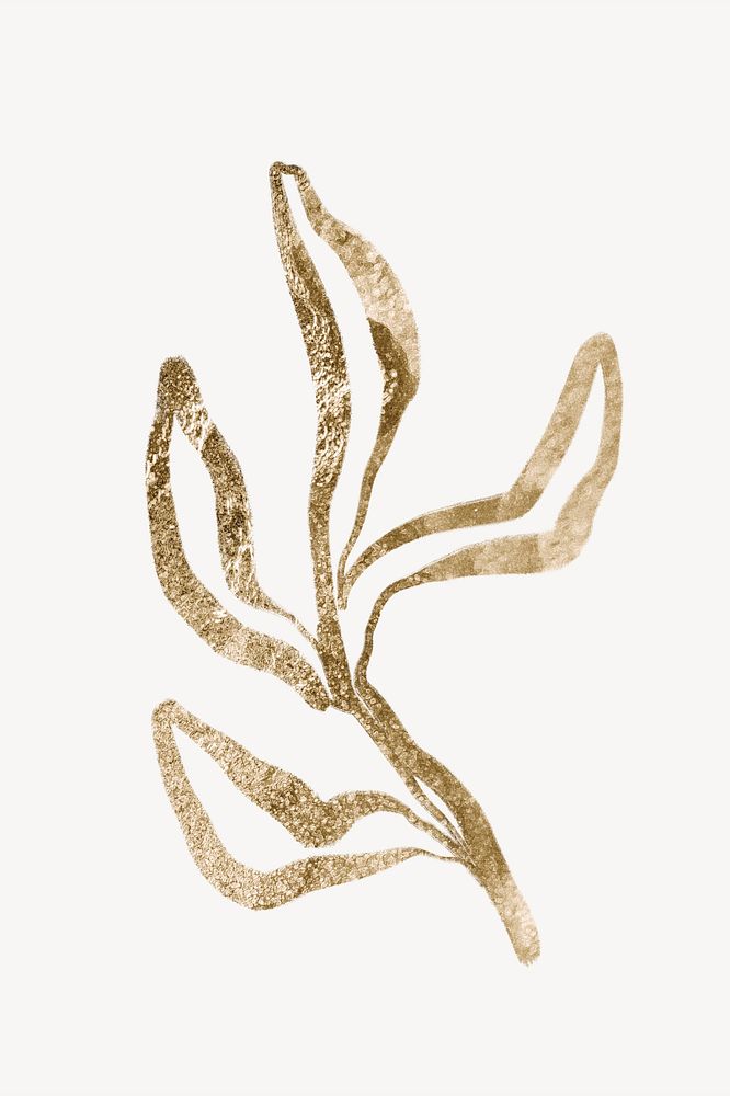 Gold aesthetic  leaf, glittery botanical design