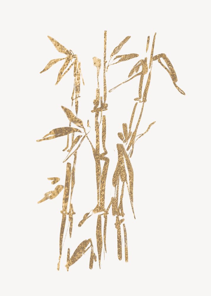 Gold bamboo collage element, botanical glittery design  psd