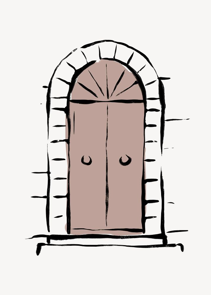 Arched door clipart, drawing illustration vector