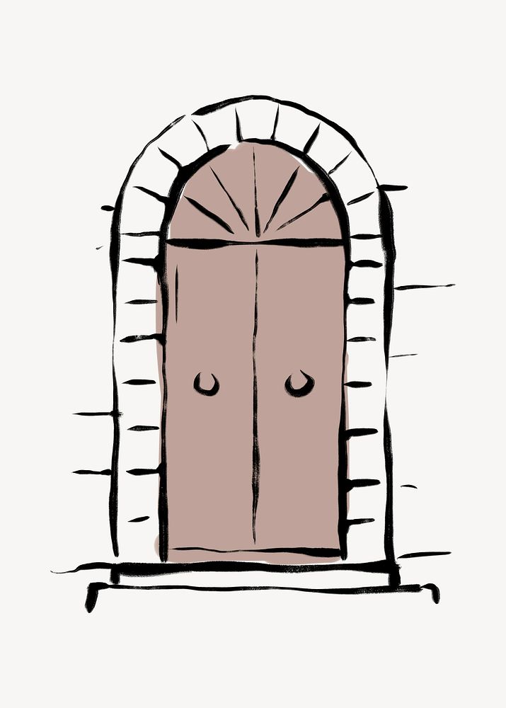 Arched door clipart, line art illustration psd