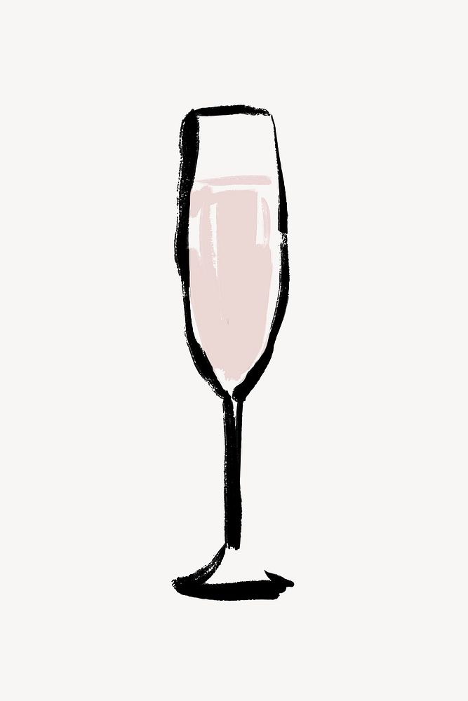 Champagne glass collage element, beverage illustration vector