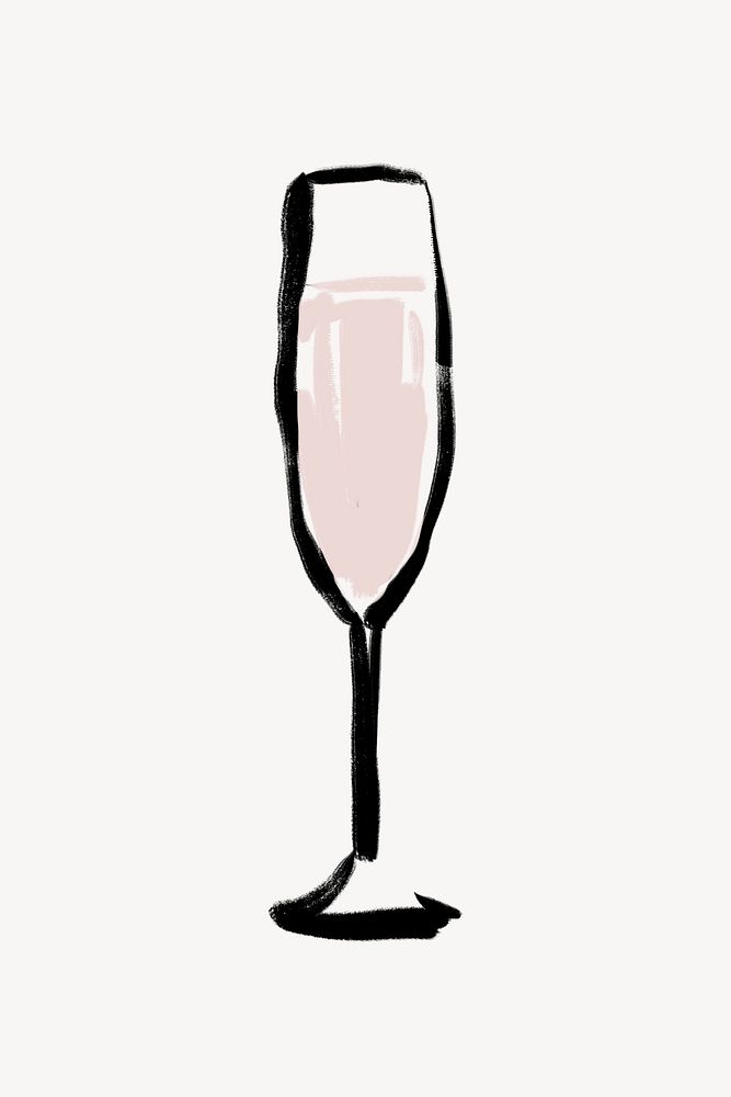 Champagne glass collage element, beverage illustration psd
