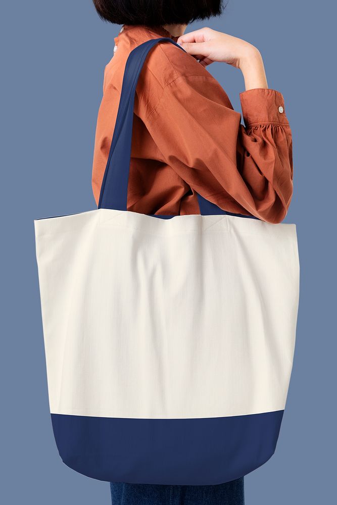 Tote bag mockup, female model, editable design psd