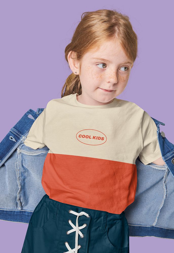 Girl's t-shirt mockup, kid's fashion editable design psd