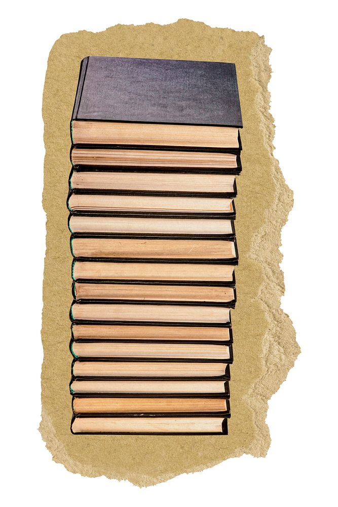 Book stack collage element, torn paper design 