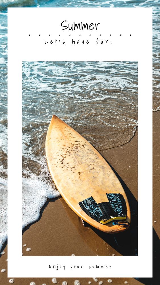 Summer surfing Instagram story template, let's have fun quote vector