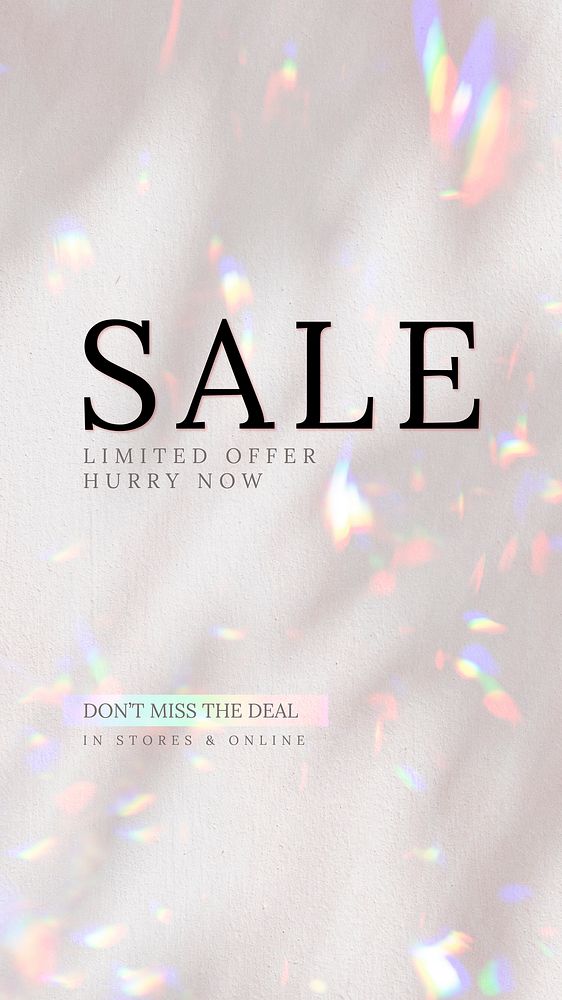 Shop sale banner for social media story post with light reflection background