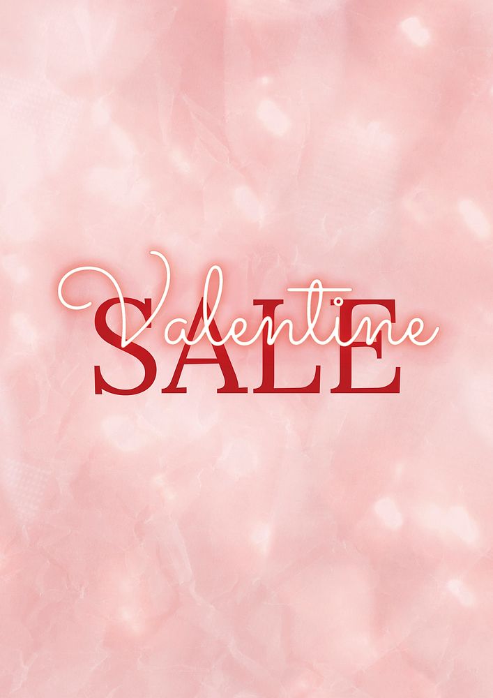 Valentine sale shop poster on glittery pink background