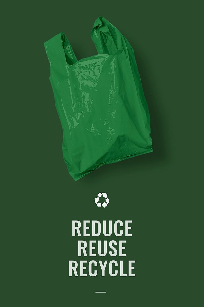 Reduce reuse recycle campaign banner with green plastic bag