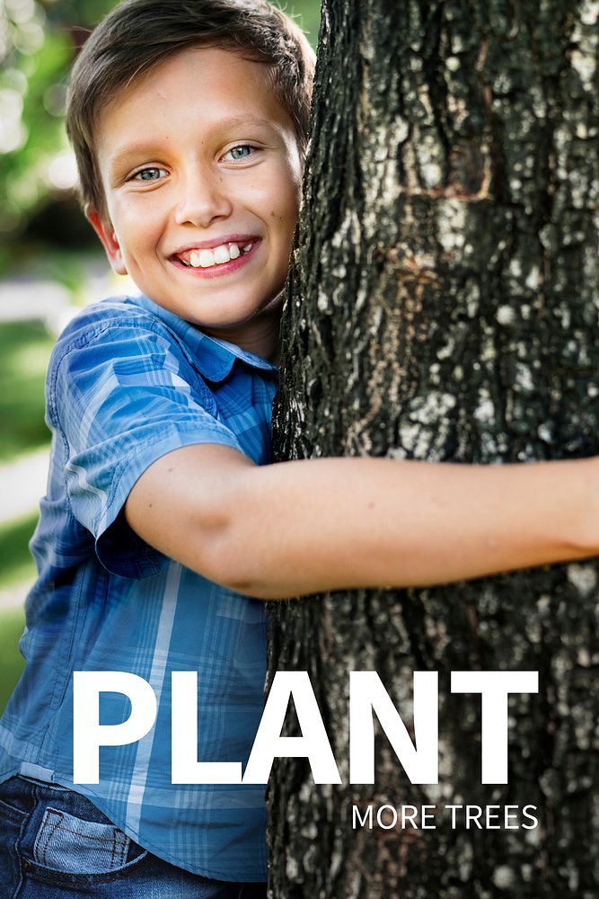 Environment template vector with child hugging plant