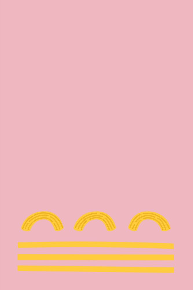 Spaghetti pasta food background in pink cute doodle style