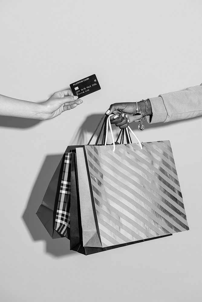 Cashless shopping, credit card, gray photo