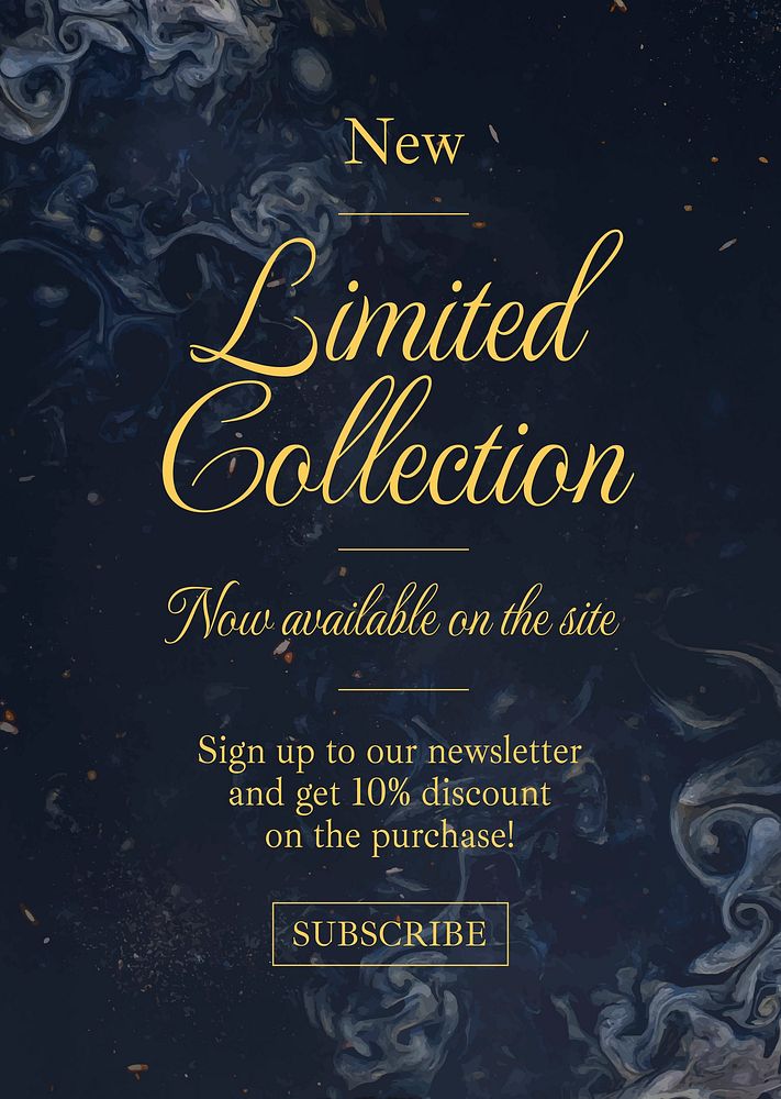 Limited collection poster template, dark elegant, editable text psd