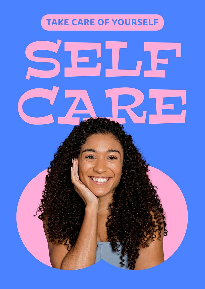 Self-care poster template, blue design psd