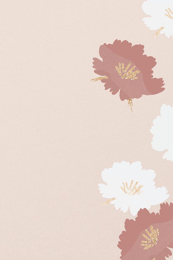 Pink flower border background, aesthetic design psd
