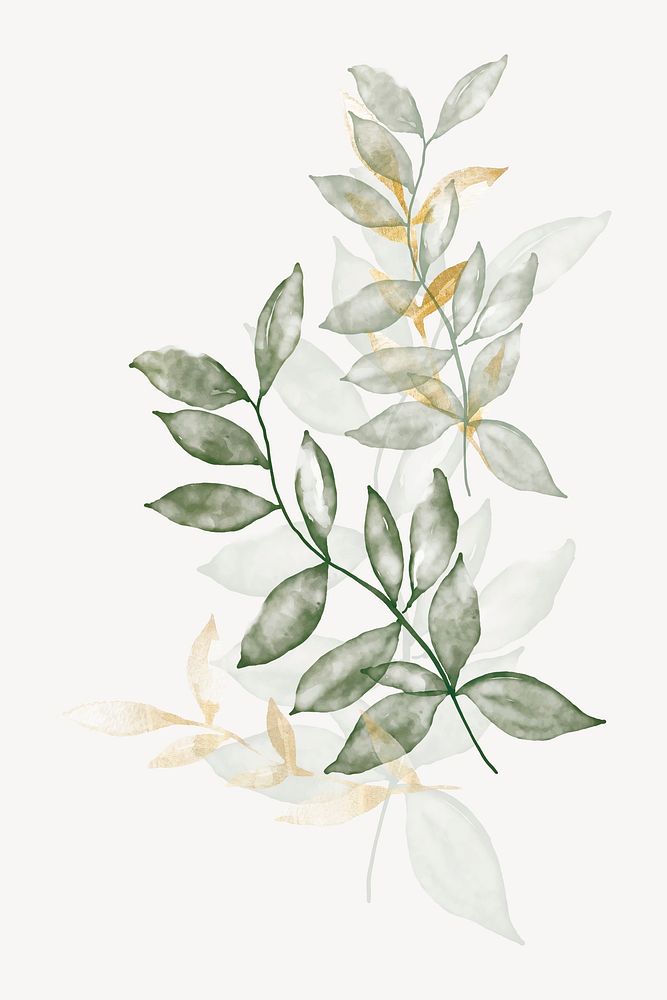 Watercolor leaf collage element, green design psd