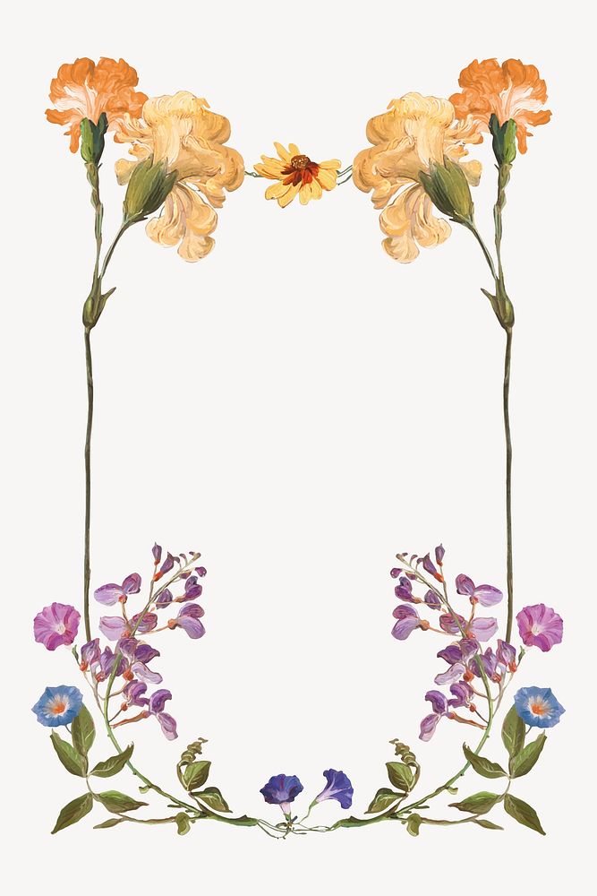 Floral frame collage element, aesthetic design vector