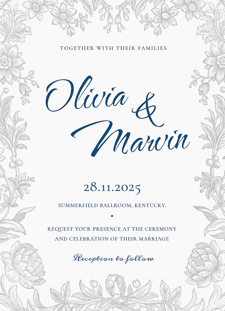 Aesthetic wedding invitation card template, editable text vector