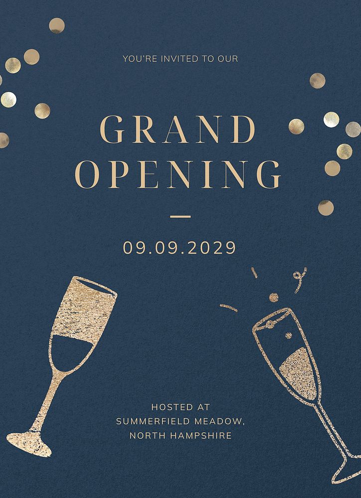 Grand opening invitation card template, editable text psd