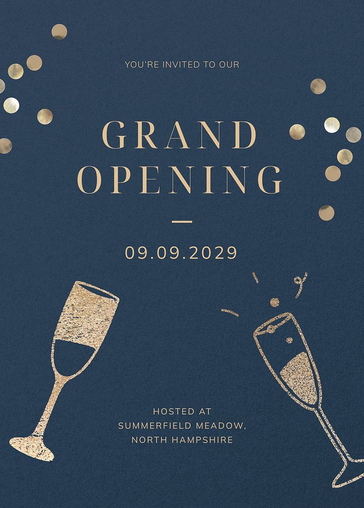 Grand opening invitation card template, editable text vector