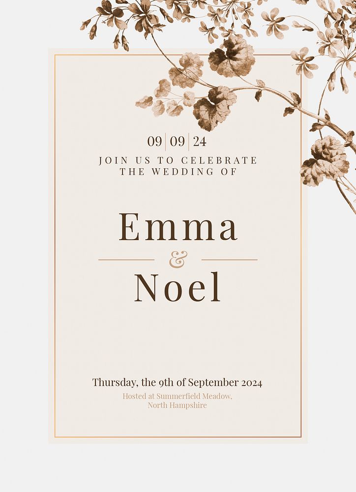 Vintage wedding invitation card template, editable text psd