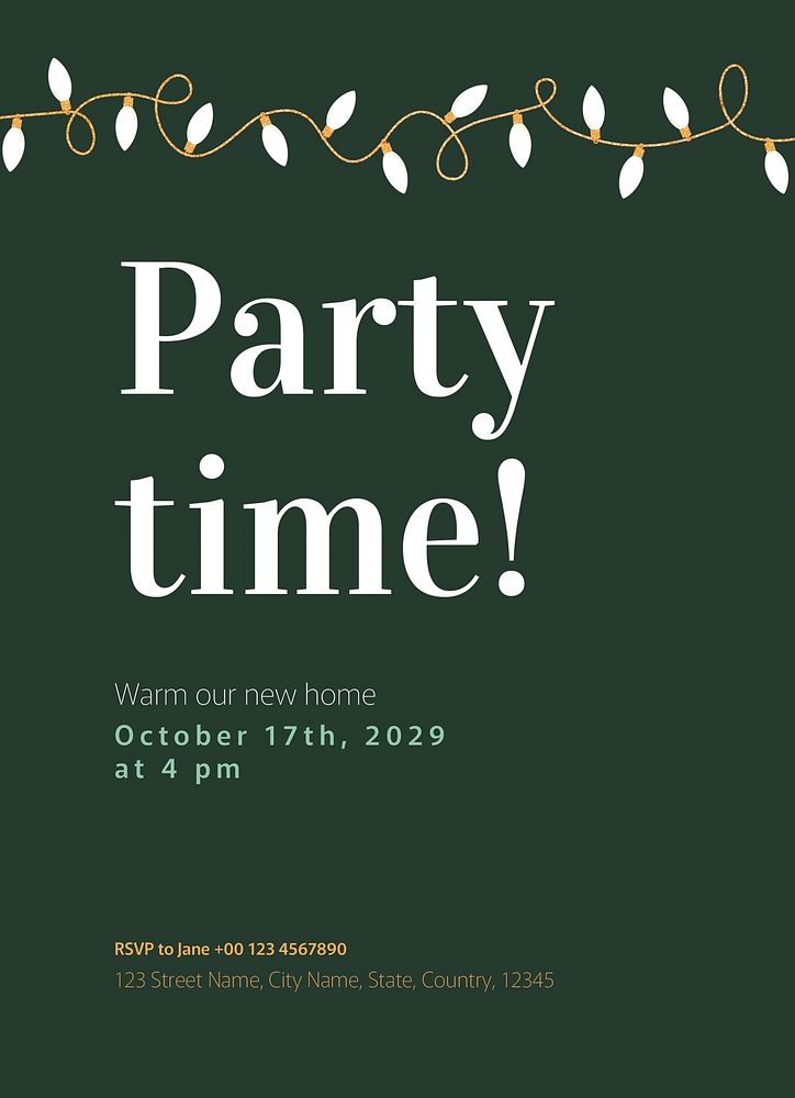 Housewarming party invitation card template, editable text psd