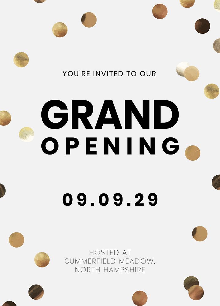 Grand opening invitation card template, editable text vector