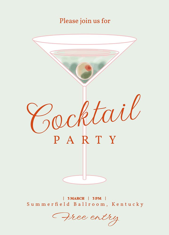 Cocktail party invitation card template, editable text vector