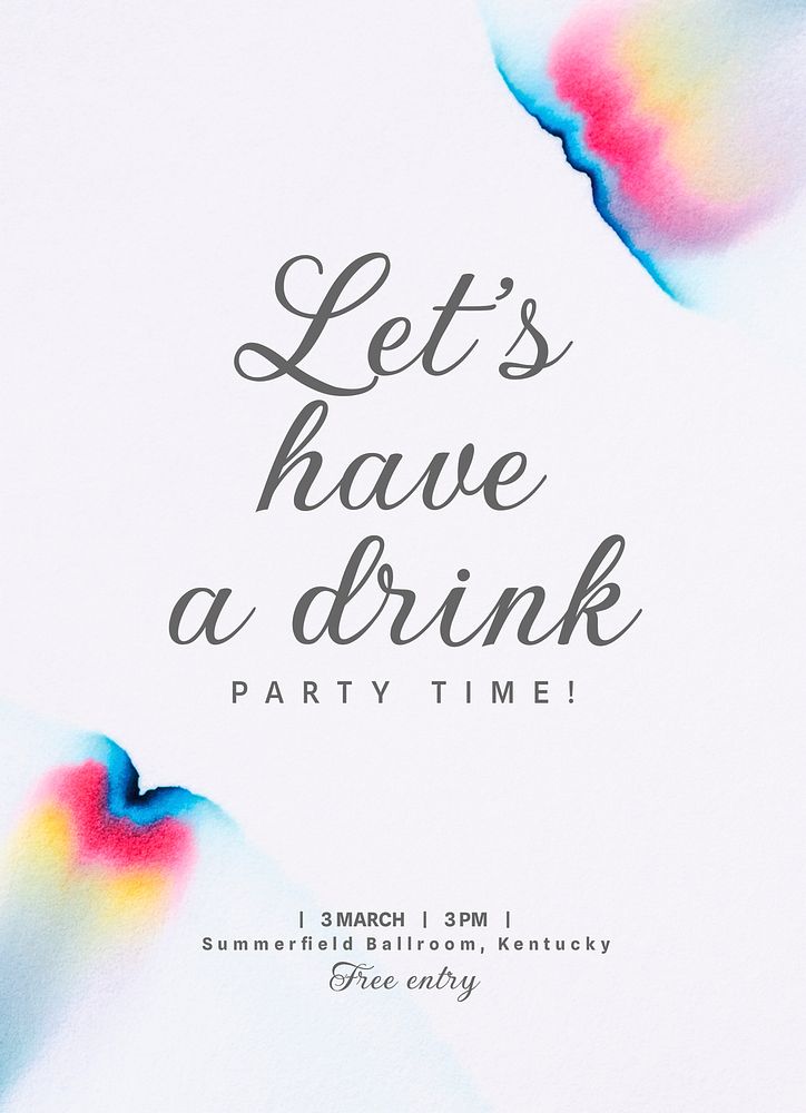 Cocktail party invitation card template, editable text psd