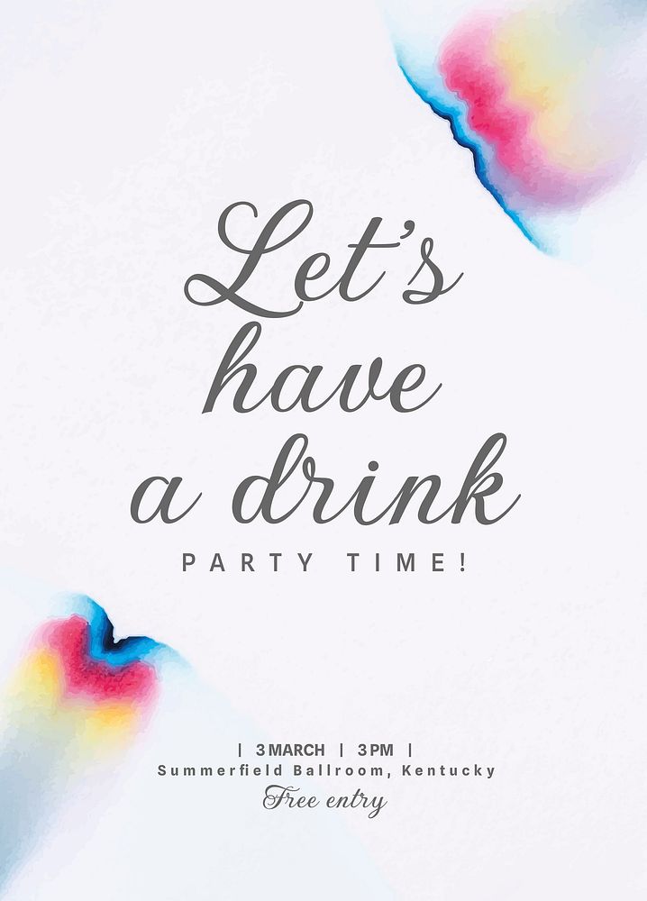 Cocktail party invitation card template, editable text vector